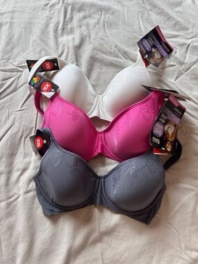 Bali Smooth T-Shirt Bras in White, Hot Pink & Charcoal